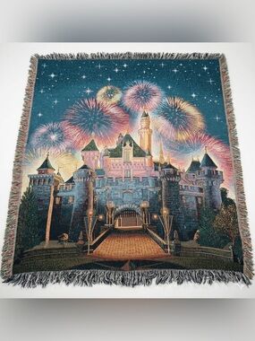 Disney Parks Sleeping Beauty Castle Fireworks Woven Tapestry Throw Blanket